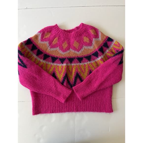 A New Day Fuzzy Crewneck Sweater Women M Pink Fair Isle Cozy Soft Cabincore - Picture 2 of 8